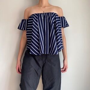 Navy blue off the shoulder striped top, S